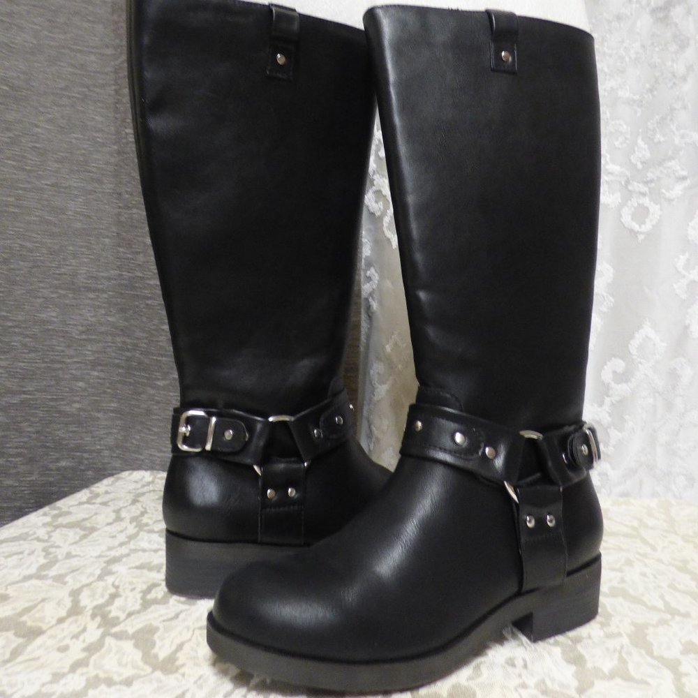 $89.00 Madden Girl Mckenzie Studded Riding Boots, Black, Faux Leather